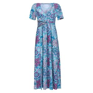 MY TENO | Elegant Slimming French Style Long Printed Dress With Pearl Embellishments Gathered Waist Summer New Arrival By My Teno