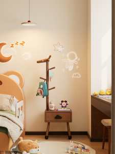 DONGMU | Natural Wooden Creative Children Bedside Cabinet with Hanger