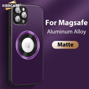 Kisscase Frosted Hợp Kim Nhôm Magsafe Trường Hợp Đối Với iPhone 14 Pro Max 14 Cộng Với 13 12 11 Defender vỏ hỗn hợp Matte Lable Thiếu Logo Lỗ sạc không dây Bumper Bìa