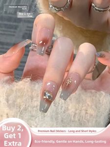 MONLEYTA | Wearable Nail Art Patches Short Length Ice Transparent Color French Style Finished Product Manicure Easy To Wear From China