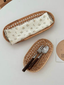 For Home Rattan Storage Basket Make Home Nature Cozy Japanese Kitchen Tableware Tray Artsy Shooting Props