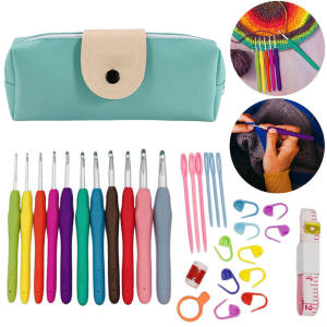 【Homelements】Crochet Hooks Set Yarn Knitting Needles with Case Colorful Crochet Hooks Kit Ergonomic Handle for Mom Grandma Gifts