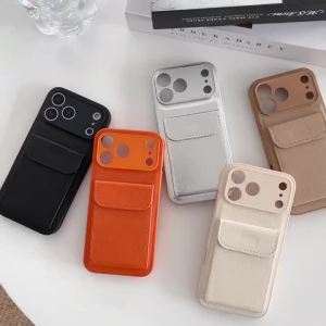 Luxury Lychee Texture Leather Card Holder Wallet Case For iPhone 17 16 15 14 13 Pro Max Camera Lens Protection Shockproof Cover