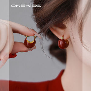 ต่างหูหยดน้ำสีแดงวินเทจหรูหราสำหรับผู้หญิง ต่างหูแบบหัวเข็มขัดสไตล์เกาหลี ต่างหูแฟชั่นฤดูใบไม้ร่วง/ฤดูหนาว