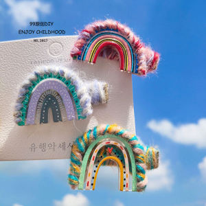 Original Cute Rainbow Baby Girls Dopaamine Knitted Hair Clip Cartoon Princess Hair Accessories Childrens Fashion Accessories