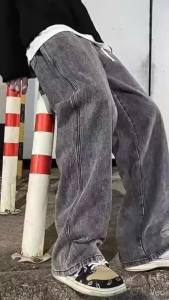 2025 Streetwear Loose Jeans Men Korean Style Fashion Loose Straight Wide Leg Pants Mens New Brand Clothing Black Light Blue