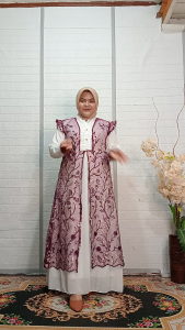Dress Outer Gamis Muslim Wanita Pesta Kondangan Brukat Mix Crinkle Terbaru Elegan