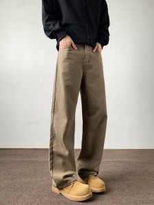 Retro American Brown Jeans Mens Autumn Winter New Style Loose Straight Cut Versatile Cleanfit Flared Long Trousers