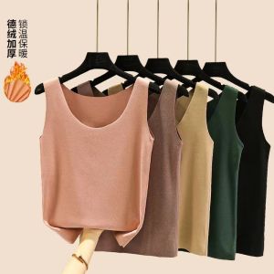 Thickened Fleece Womens Vest round Neck Thermal Top Double-sided Brushed Large Size Base Layer Autumn Winter Wear Underwear