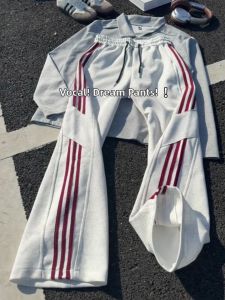 ZHUOCAN | Autumn Street Style Vibes Flared Trousers White with Red Stripes