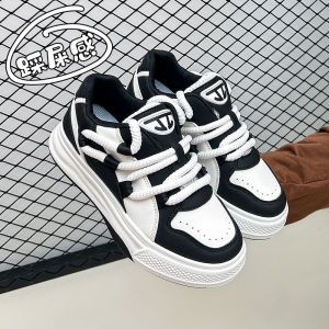 Womens Thick Bottom Slip-On Shoes Spring 2025 New Style Casual Leather Fashionable Flat Heel round Toe Color Block Design