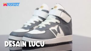 Sepatu Anak Laki Perempuan Sekolah Casual Original Premium Import Lokal Wins High Grey Abu-abu