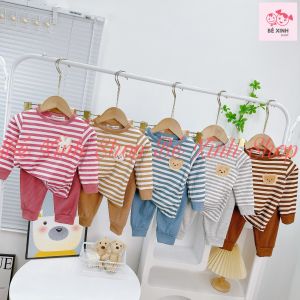 [Deal Ngon] Đồ Bộ Thu Đông Dài Tay Cho Bé Trai Bé Gái 8-18kg Bộ Quần Áo Len Tăm Tay Dài Cho Bé Trai Gái SỌC GẤU THỎ Bé_Xinh_Shop