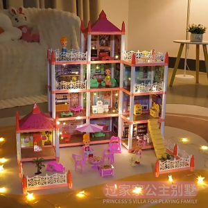 Pretend Playsets House Toys 4 Floors 14 Rooms Villa Dollhouse Build By Yourself Funny Gift For Girls 过家家玩具4层14房间别墅屋