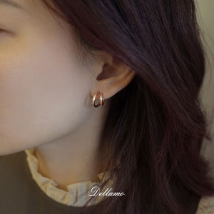 Dellamo French Dual-Circle Earrings Womens Ear Studs Niche Design High-End Feeling New Years Jewelry Fresh Outburst