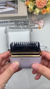 Catokan Rambut 2 in 1 Mini Portable Sisir Pelurus Rambut untuk Lurus dan Curly Otomatis Cordless dengan Teknologi Keratin