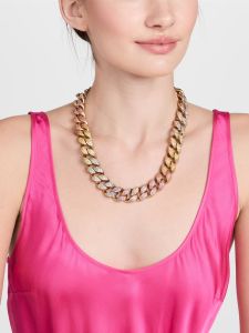 Oscar Vintage Distressed Color Block Full Diamond Personality Trendy Match Fashion Design Super Temperament Thick Chain Necklace