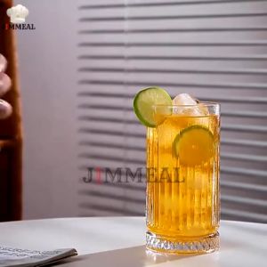 Cốc Thuỷ Tinh Ly Thủy Tinh Chịu Nhiệt Sọc Thẳng Đế Vân CSTDV03 JIMMEAL 450ml Cốc Uống Nước Decor Sinh Tố Hoa Quả