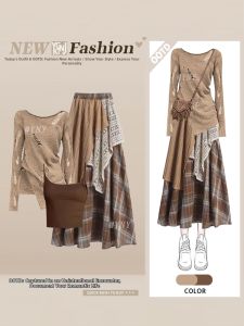 YINGKETUO | Vintage Denim Irregular High-waist Skirt