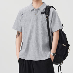 Wood soon | Vintage Texture Stripe Short Sleeve Loose Collar Polo Shirt