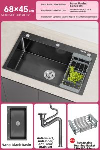 TAOSHI | Large Single Basin Kitchen Sink 304 Stainless Steel