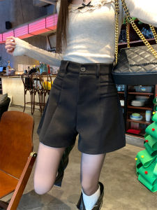 Caramel Woolen Wide Leg Pants Womens High Waist Casual Trousers Autumn Season Solid Color Fashion Style Five-Quarter Length