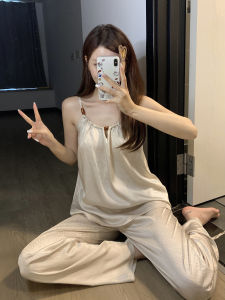 Bộ Đồ Ngủ Dài Tay in Họa Tiết Mùa Hè Cho Nữ Bộ Đồ Ngủ Dài Tay Có Đệm Ngực Bộ Đồ Mặc Nhà Hai Mảnh Có Dây Đeo Vai