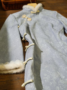 Blue Autumn Winter Cheongsam Young Style Chinese New Version Daily Wear Low Slit Long Qipao for Young Girls Vintage Design