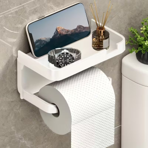 [Plastic Toilet Paper Holder] Wall-Mounted Toilet Paper Holder - Multi-Functional Roll Paper Holder No-Drill Space-Saving