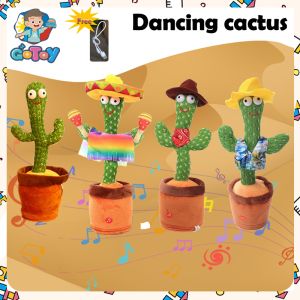 Rechargeable 120 English Songs Dancing Cactus 3 Designs Dancing Cactus Plush Toys Tik Tok Speaking Toys Recording Toys