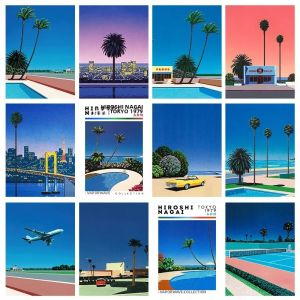 Hiroshi Nagai Vaporwave Bãi Biển Mùa Hè Thành Phố In Canvas Unframed Nghệ Thuật Treo Tường Poster Cho Bắc Âu Phòng Khách Trang Trí Nhà Trừu Tượng Phong Cảnh