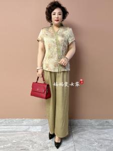 New Chinese Style Silk Set Summer 2025 Wide Leg Pants Short Sleeve Shirt plus Size Two Piece Set Women Fashionable Ensemble