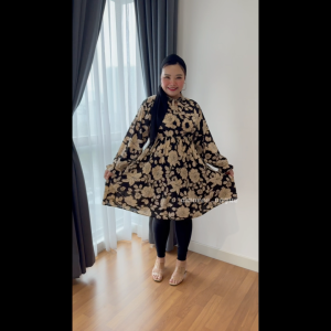 Plus Size (L-3XL) Pleated Flora Layer Long Blouse Muslimah (4852-3)