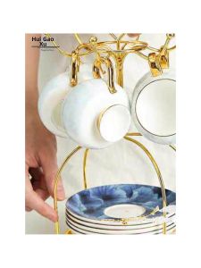 YYBAIO | Golden and Black Ceramic & Metal Cup Rack with Drainage Function