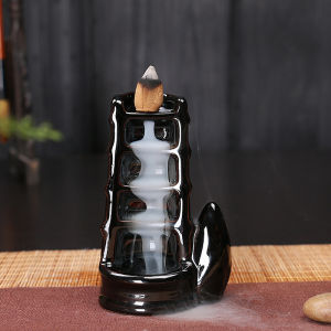 Black Ceramics Backflow Incense Burner Small Buddha Hand Red Lotus Censer Sandalwood Cone Incense Holder Step By Step
