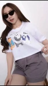 KAOS CROP TOP OVERSIZE WANITA KEPALA BEAR LENGAN PENDEK COTTON KEKINIAN COMBED 24s