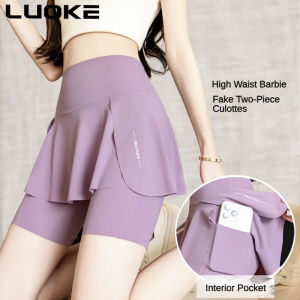 Luoke กระโปรงกีฬาสำหรับผู้หญิงกระโปรงมีจีบแบบครึ่งตัวกระโปรงกางเกงเทนนิสขนนกแห้งเร็ววิ่งมาราธอนฟิตเนสโยคะ