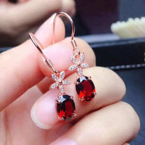 ZHONGGUOGONGYI | Raspberry Red Garnet Earrings 925 Sterling Silver