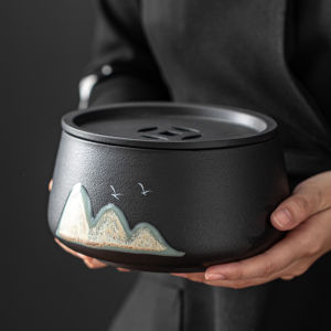 Ceramic Tea Wash Tea Ware with Lid Accessories Tea Barrel Exhausted Tea Jar Tea Washing Tank Waste Water Bucket Water Washing Tea Basin