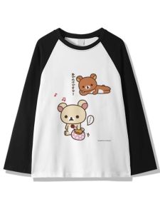 เสื้อยืด Rilakkuma แขนสั้นหลวมๆ สบายๆ ลายการ์ตูน แขนยาว ทรงหลวมๆ ลำลอง เสื้อชั้นในฤดูร้อน ผ้าฝ้ายผสมโพลีเอสเตอร์