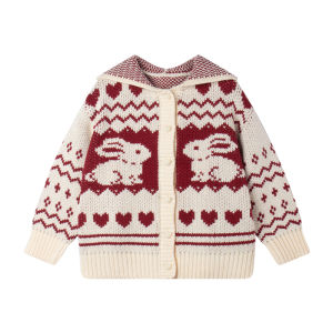 MUCMUKN | Durable Anti-Pilling Rabbit Jacquard Sweater Coat For Girls