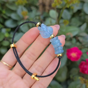 Q2341 Vòng ngũ điếu hồ ly Aquamarine xanh dương dây cáp khóa rút freesize Thủy và Mộc - Phong Thuỷ TUDO P