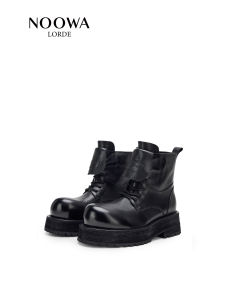 NOOWA British Style Thick Bottom Martin Boots Womens Fashionable Genuine Leather Comfortable Slimming High Heel Boots