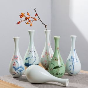 Chic White Porcelain Flower Vase Buddhist Altar Supplies Tea Ceremony Decor Small Size Chinese Style Home Decoration Ornament