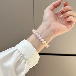 Rainbow Beaded Bracelet Band for Xiaomi Mi Band 10 Compatible with 8/9 pro WatchS4/5 Sweet Female Student Design Elastic Strap