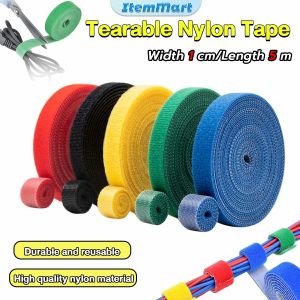 ItemMart 5m Nylon Tape Cable Organizer Tearable Cable Ties Strap Reusable Back to Back Nylon Straps Magic Rope
