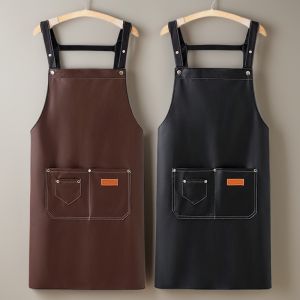 Waterproof Leather Apron for Coffee Home Kitchen Use Oil Resistant Womens Work Uniform Stylish Simple Design Non-Disposable