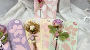 แพ็ค 10 ใบ การ์ดรองช่อดอกไม้ เจาะรูหิ้ว กระดาษหนา มีป้ายห้อย น่ารัก แถมริบบิ้น สำหรับงานฝีมือ พร้อมส่ง