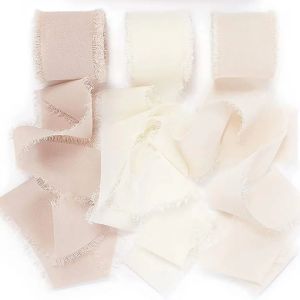 3Roll/5m Handmade Frayed Edged Satin Chiffon Silk Ribbon Wedding Invitation Cards Wrapping Bouquets Gifts Packing Party Decor