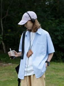 Loose Casual Short Sleeve Mens Shirt Summer Thin Stripe Jacket Cityboy Style Youth Fashion Breathable Comfortable Lightweight